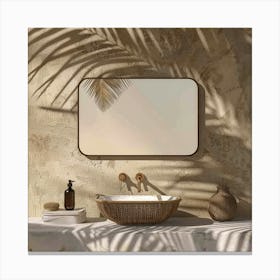 Bathroom With Palm Tree Canvas Print