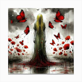 Girl With Red Butterflies 1 Canvas Print