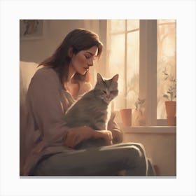 Cat and Woman 3 Canvas Print