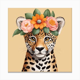 Floral Baby Jaguar Nursery Illustration (32) Canvas Print