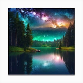 Starry Sky Over Lake 19 Canvas Print