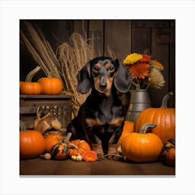 Dachshund & Pumpkins (Halloween) 1 Canvas Print
