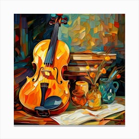 Violin On The Table Canvas Print