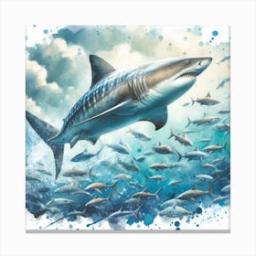 Sea Shark In Motion, Sea Shark Watercolour Art Print 1 Canvas Print