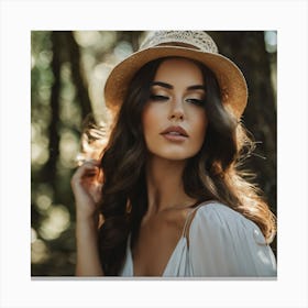 Beautiful Woman In A Hat Canvas Print