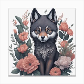 Cute Floral Wolf (3) Canvas Print