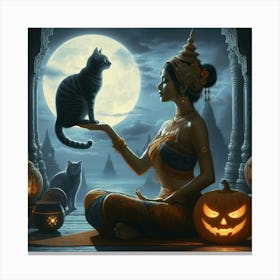 Thai Girl With Cat Canvas Print