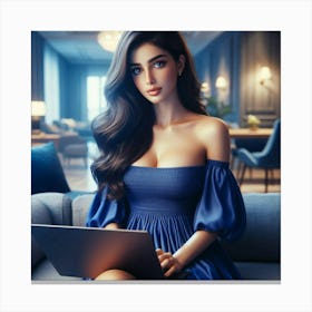 Beautiful Woman With Laptop 1 Canvas Print