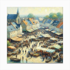 Port Market In France, Acrylic Painting Style Canvas Print