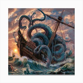 Kraken Sinking Ship Abstract Art Canvas Print