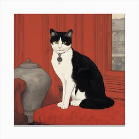 Cat Sitting On A Red Chair Canvas Print