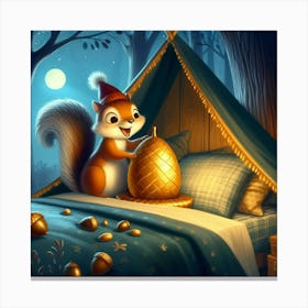 Cute Squirrel In A Tent Wall Art Canvas Print