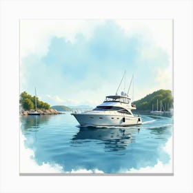 Graceful Yacht Drifting In Watercolor Serene Harbor 1 Canvas Print