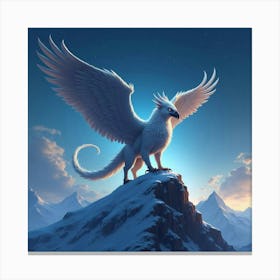 A Fierce Griffin Perched Atop A Snowy Mountain Peak Under Starlight 1 Canvas Print