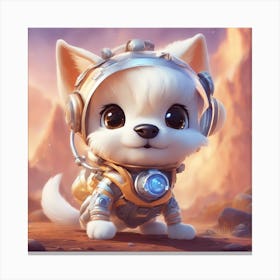A Super Cute Chibi Zodiac Dog, In The Universe, With Snowwhite Shiny Fur, Happy Smile, Happy Smile, 1 Canvas Print