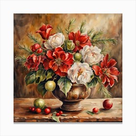 Rustic Christman Flowers Painting (32) Canvas Print
