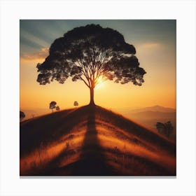 Tree On A Hill At Sunset Canvas Print