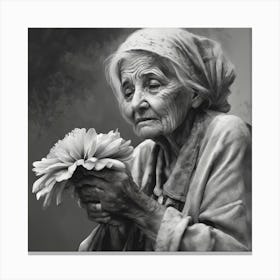 Old Woman Holding Flower Canvas Print