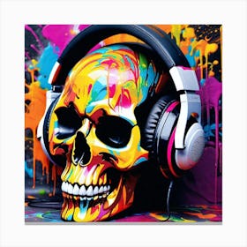 Skull With Headphones 37 Canvas Print