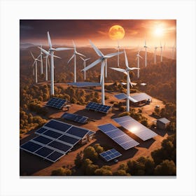 Wind Turbines And Solar Panels Canvas Print
