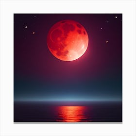 Red Moon Over The Ocean Canvas Print