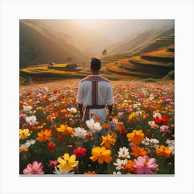 Man In A Flower Field 1 Canvas Print