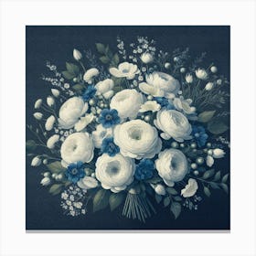 Fresh White Bouquet Dark Blue On Canvas Print 1 Canvas Print