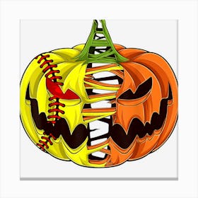 Softball Player Halloween Pumpkin Men Boys Girls Softball Canvas Print