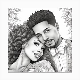 Afro-American Couple Coloring Page 2 Canvas Print