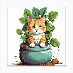 Cat In Pot Canvas Print