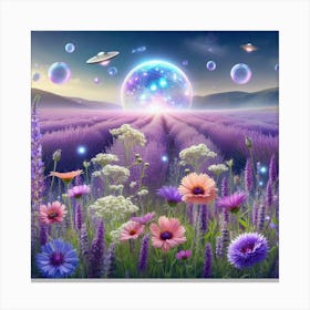 Lavender Field With Spaceships Canvas Print