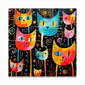 Cats On Black Canvas Canvas Print
