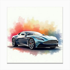 Aston Martin Dbs Superleggera On A Colorful Watercolor Background, No Signature Or Logo 1 Canvas Print