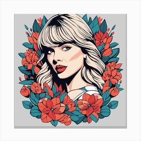 Taylor Swift Portrait Low Poly Floral Painting (7) Canvas Print