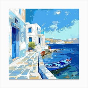 Blue House By The Sea Greece Canvas Print