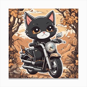 Black Cat On A Motorcycle Canvas Print