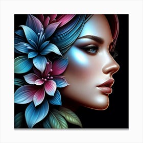 Portrait Of A Woman With Flowers 5 Canvas Print