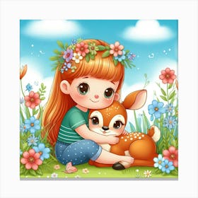 Little Girl With A Deer 1 Canvas Print