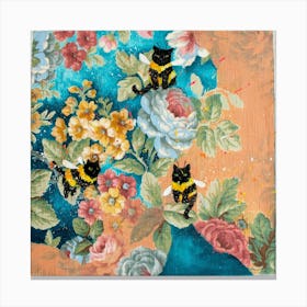 Vintage Floral Cats Canvas Print