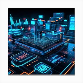 Cutting Edge Industrial Management And Automation System Interface Neon Glowing Lines On A Dark Bac (2) Canvas Print