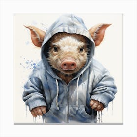 Watercolour Cartoon Warthog In A Hoodie 2 Canvas Print