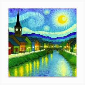 Countryside Elegance: A Timeless Village Starry Night Canvas Print