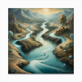 A surrealistic painting of a river, with dreamlike imagery and unexpected elements, inviting the viewer to explore their imagination. 2 Canvas Print