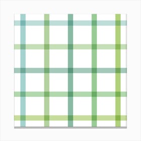 Retro tonal teal, apple and jungle green Spring Gingham Stripes on white Canvas Print