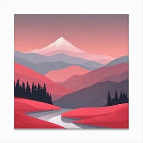 Misty mountains background in red tone 74 Canvas Print