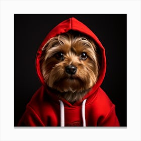 A Yorkie Wearing a Red Hooded sweatshirt Canvas Print