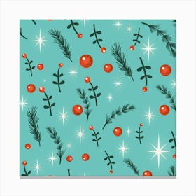 Happy Holidays Foliage Blue Canvas Print