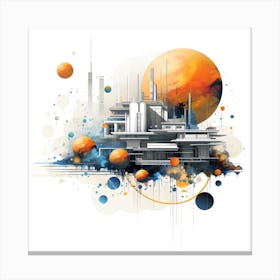 Abstract Building With Solar System Double Exposure Art Canvas Print