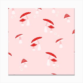 Mushroom Red And White On Pink Square Canvas Print