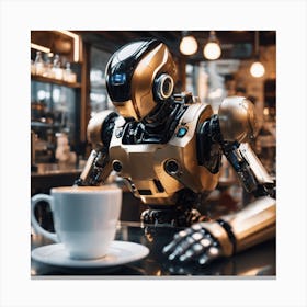 Robot At Coffee Shop Canvas Print